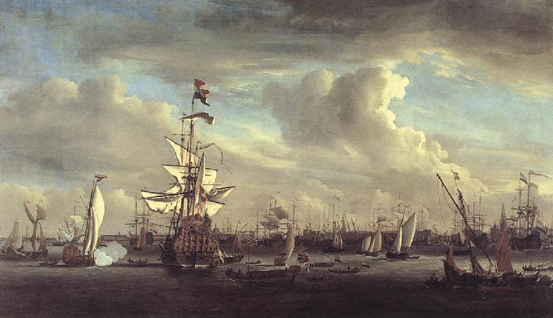 VELDE, Willem van de, the Younger The Gouden Leeuw before Amsterdam t France oil painting art